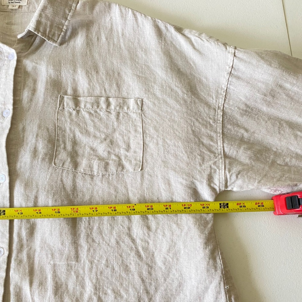 Threads by Bed Threads 100% Linen Button Down Shirt Oatmeal Beige Mens Size M - Picture 11 of 12
